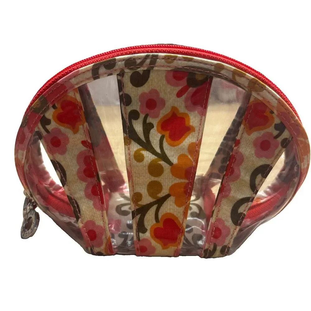 Vera Bradley Folkloric Clear Clamshell Cosmetic Makeup Bag Travel Pouch Floral